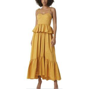 MISA Rosie Bustier Peplum-Waist Poplin Maxi Dress Large NEW
